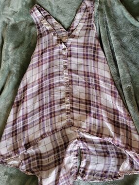 Decree Purple and White Plaid Button-Up Shirt with Gold Accents